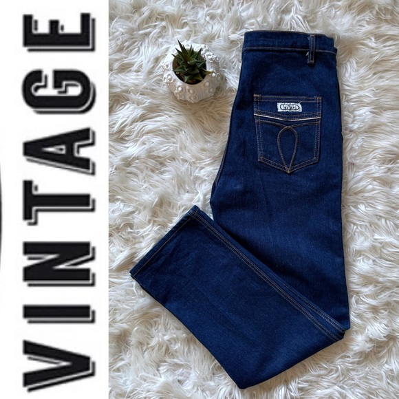Vintage 1980s dark denim high rise straight leg pants - Picture 1 of 16